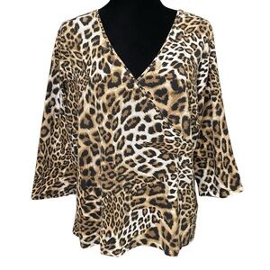 Ruby Rd Leopard Animal Print Beaded Knit Boxy Retro Top Blouse Size 1X
